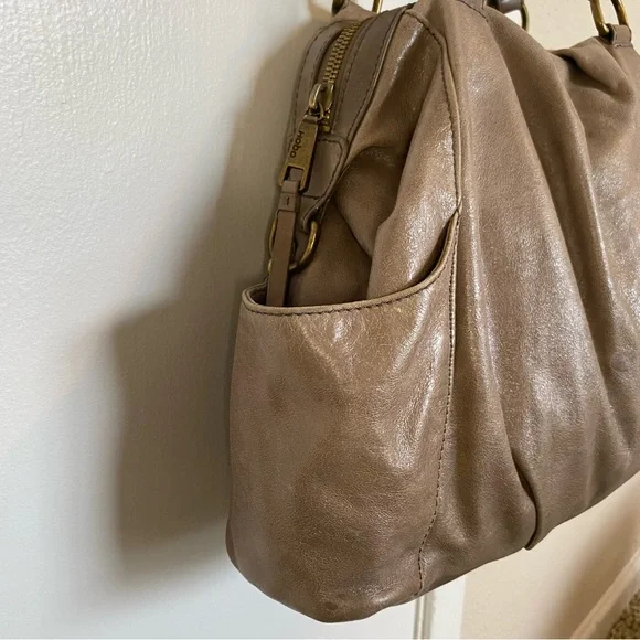 HOBO Taupe Leather Shoulder Bag with Chain-Accent Strap - Picture 8 of 12
